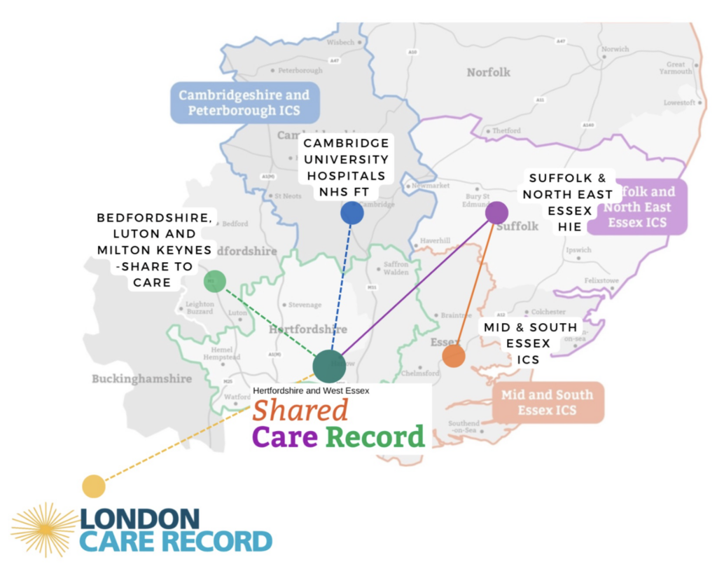 Geographical map of Partners outside of HWE Integrated Care System