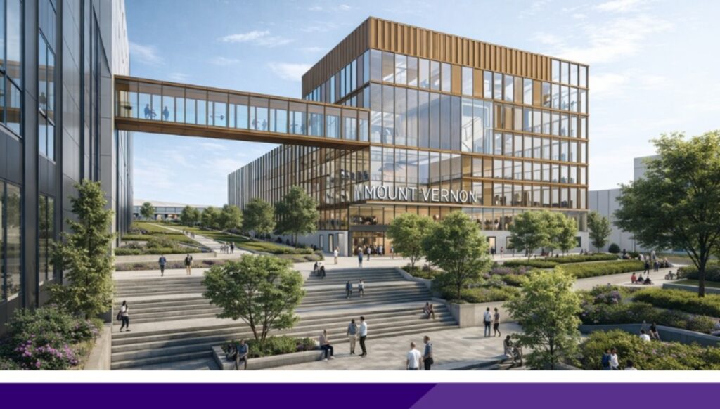Digital realisation graphic of what the new Mount Vernon Cancer Centre could look like at Watford Hospital.